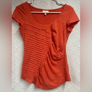 Anthropologie Deletta Small Orange Pleated Women's Top